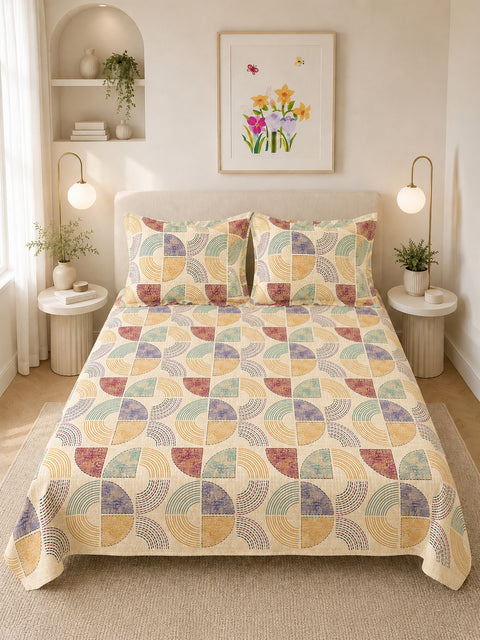 Symphony Vol 2 | 100% Cotton Sheet Set | Soft & Breathable Fabric | 3 Piece (1 Bedsheet + 2 Pillow Covers) | Super King Bed Sheet Set