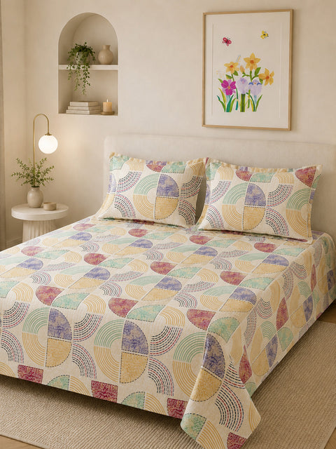 Symphony Vol 2 | 100% Cotton Sheet Set | Soft & Breathable Fabric | 3 Piece (1 Bedsheet + 2 Pillow Covers) | Super King Bed Sheet Set
