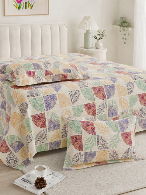 Symphony Vol 2 | 100% Cotton Sheet Set | Soft & Breathable Fabric | 3 Piece (1 Bedsheet + 2 Pillow Covers) | Super King Bed Sheet Set