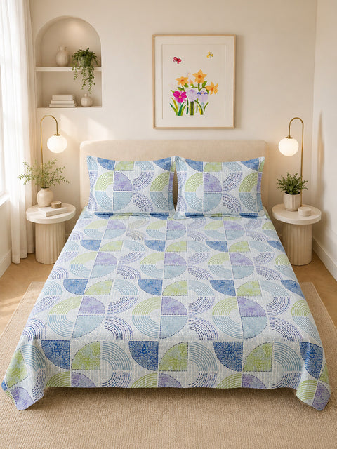 Symphony Vol 2 | 100% Cotton Sheet Set | Soft & Breathable Fabric | 3 Piece (1 Bedsheet + 2 Pillow Covers) | Super King Bed Sheet Set