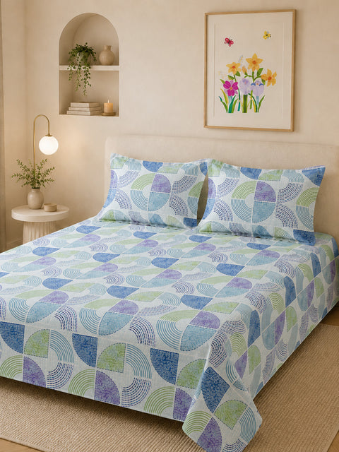 Symphony Vol 2 | 100% Cotton Sheet Set | Soft & Breathable Fabric | 3 Piece (1 Bedsheet + 2 Pillow Covers) | Super King Bed Sheet Set