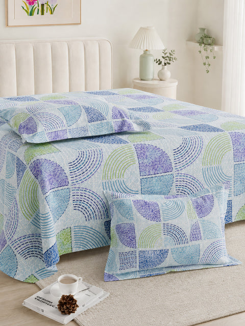 Symphony Vol 2 | 100% Cotton Sheet Set | Soft & Breathable Fabric | 3 Piece (1 Bedsheet + 2 Pillow Covers) | Super King Bed Sheet Set
