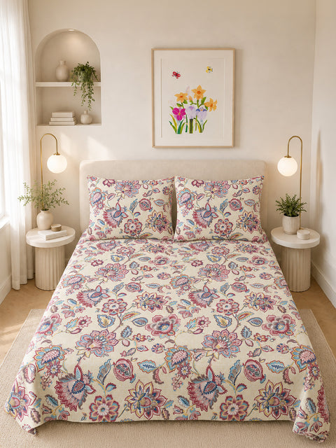 Symphony Vol 2 | 100% Cotton Sheet Set | Soft & Breathable Fabric | 3 Piece (1 Bedsheet + 2 Pillow Covers) | Super King Bed Sheet Set