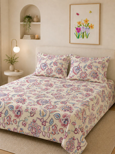 Symphony Vol 2 | 100% Cotton Sheet Set | Soft & Breathable Fabric | 3 Piece (1 Bedsheet + 2 Pillow Covers) | Super King Bed Sheet Set