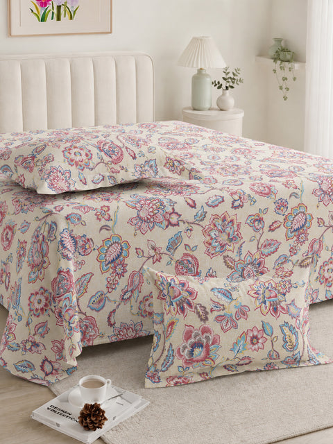 Symphony Vol 2 | 100% Cotton Sheet Set | Soft & Breathable Fabric | 3 Piece (1 Bedsheet + 2 Pillow Covers) | Super King Bed Sheet Set