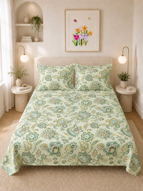 Symphony Vol 2 | 100% Cotton Sheet Set | Soft & Breathable Fabric | 3 Piece (1 Bedsheet + 2 Pillow Covers) | Super King Bed Sheet Set