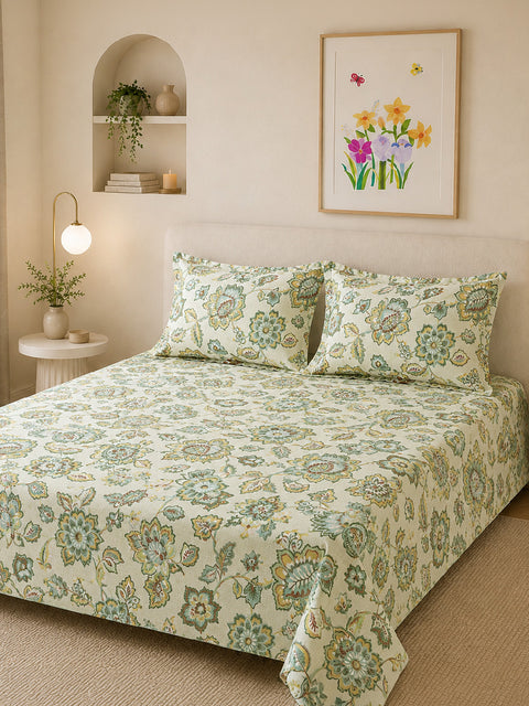 Symphony Vol 2 | 100% Cotton Sheet Set | Soft & Breathable Fabric | 3 Piece (1 Bedsheet + 2 Pillow Covers) | Super King Bed Sheet Set