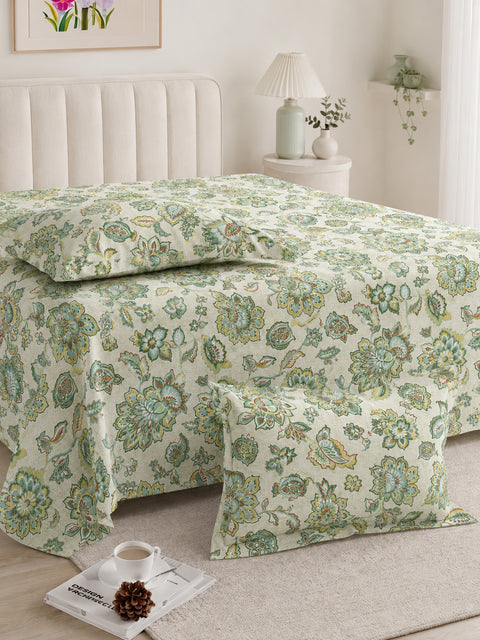 Symphony Vol 2 | 100% Cotton Sheet Set | Soft & Breathable Fabric | 3 Piece (1 Bedsheet + 2 Pillow Covers) | Super King Bed Sheet Set
