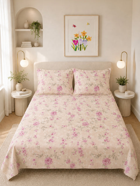 Symphony Vol 2 | 100% Cotton Sheet Set | Soft & Breathable Fabric | 3 Piece (1 Bedsheet + 2 Pillow Covers) | Super King Bed Sheet Set