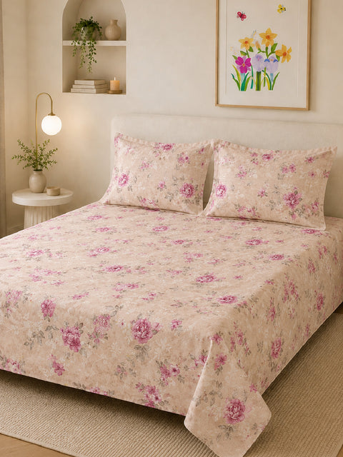 Symphony Vol 2 | 100% Cotton Sheet Set | Soft & Breathable Fabric | 3 Piece (1 Bedsheet + 2 Pillow Covers) | Super King Bed Sheet Set