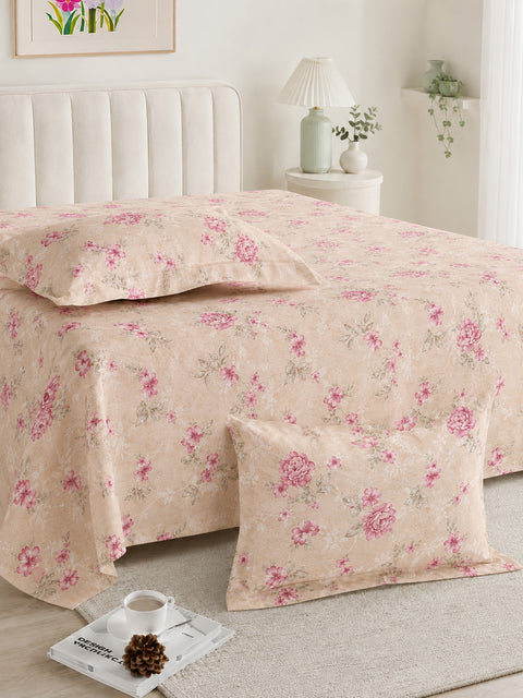 Symphony Vol 2 | 100% Cotton Sheet Set | Soft & Breathable Fabric | 3 Piece (1 Bedsheet + 2 Pillow Covers) | Super King Bed Sheet Set