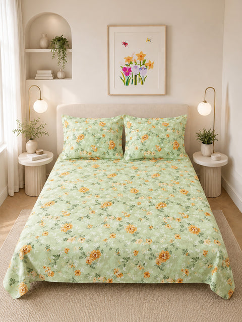 Symphony Vol 2 | 100% Cotton Sheet Set | Soft & Breathable Fabric | 3 Piece (1 Bedsheet + 2 Pillow Covers) | Super King Bed Sheet Set