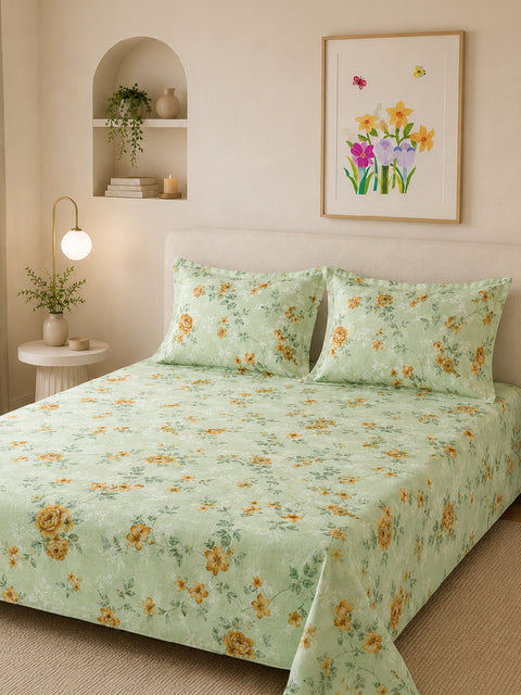 Symphony Vol 2 | 100% Cotton Sheet Set | Soft & Breathable Fabric | 3 Piece (1 Bedsheet + 2 Pillow Covers) | Super King Bed Sheet Set