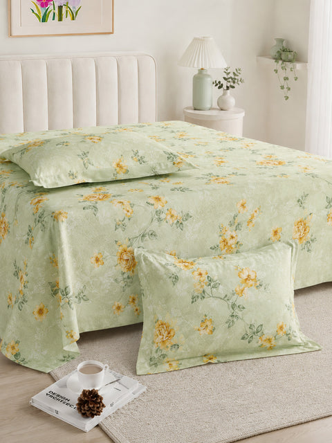 Symphony Vol 2 | 100% Cotton Sheet Set | Soft & Breathable Fabric | 3 Piece (1 Bedsheet + 2 Pillow Covers) | Super King Bed Sheet Set