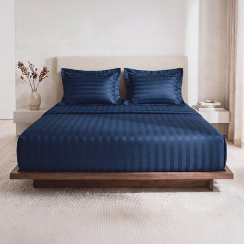 Galaxy | 100% Cotton 250 TC Damask Stripe | Eco-friendly & Wrinkle-free | 3 Piece (1 Bedsheet + 2 Pillow Covers) | Sateen Weave | Double Bed Sheet Set