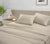 GRES_400TC_ Ivory Colour Bedsheet With 2 Pillows With A Night Lamp Beside the Bed, Soft & Durable Bedsheets