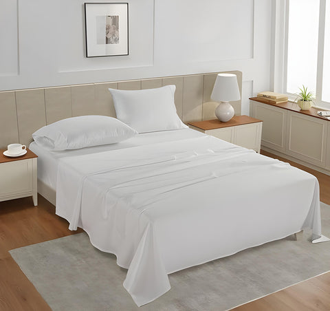  400TC 100% Organic Gres Cotton White Colour Bedsheet With 2 Pillows with 2 Photo Frames in a Decorative Room