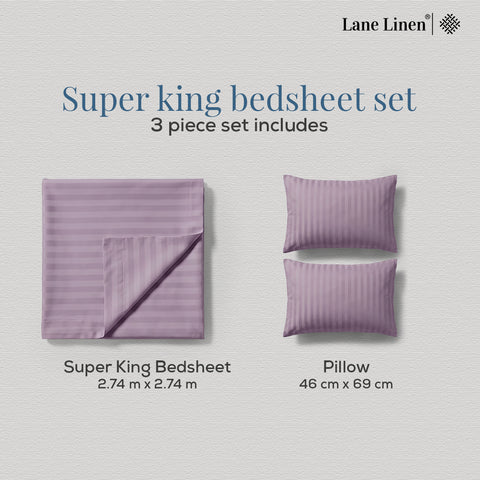 Galaxy | 100% Cotton 250 TC Damask Stripe | Eco-friendly & Wrinkle-free | 3 Piece (1 Bedsheet + 2 Pillow Covers) | Sateen Weave | Super King  Bed Sheet Set