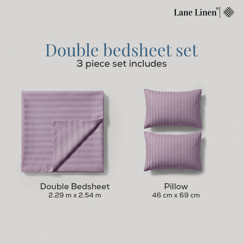 Galaxy | 100% Cotton 250 TC Damask Stripe | Eco-friendly & Wrinkle-free | 3 Piece (1 Bedsheet + 2 Pillow Covers) | Sateen Weave | Double Bed Sheet Set