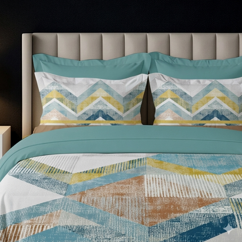 Pixel | 100% Cotton 250 TC Digitally Printed Sheet Set | 3 Piece (1 Bedsheet + 2 Pillow Cover) |Oeko-TEX Certified - King Size Bed Sheet Set