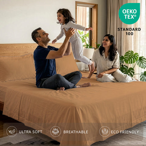 Urban Chic | 100% Cotton 400TC Sheet Set | Soft & Breathable, Wrinkle-Free, Eco-Friendly Bedding | 3 Piece ( 1 Bedsheet + 2 Pillow Cover ) | Sateen Weave | Oeko-TEX Certified | Super King Bed Sheet Set