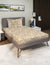 Bed with floral bedding in a modern bedroom setting