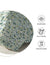 Bedsheet with geometric pattern and icons indicating breathability, eco-friendliness, and ethical manufacturing 