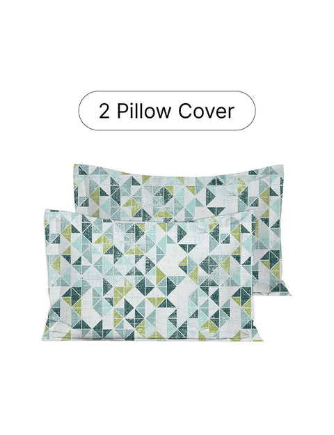 Two geometric patterned pillow covers on a white background