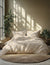 Floral bedding set on a bed with plants and sunlight in the background