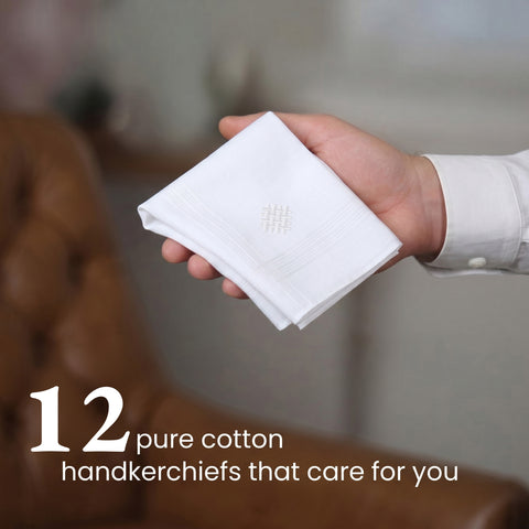 LANE LINEN White 100% Cotton Handkerchiefs for Men, Soft Pocket Hanky (12 Pc Pack), White, Regular