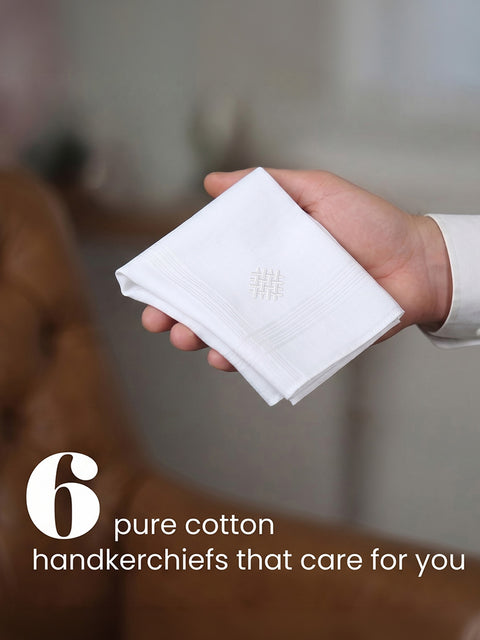 LANE LINEN White 100% Cotton Handkerchiefs for Men, Soft Pocket Hanky (6 Pc Pack), White, Regular