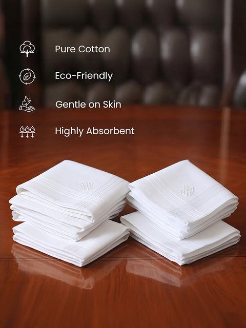 LANE LINEN White 100% Cotton Handkerchiefs for Men, Soft Pocket Hanky (6 Pc Pack), White, Regular