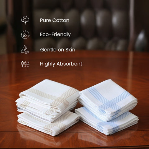 LANE LINEN Handkerchief for Men – 100% Pure Cotton White Hankies – Soft, Absorbent & Comfortable – Perfect for Daily Carry, Office & Travel – 41cm x 41cm