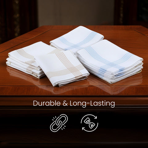 LANE LINEN Handkerchief for Men – 100% Pure Cotton White Hankies – Soft, Absorbent & Comfortable – Perfect for Daily Carry, Office & Travel – 41cm x 41cm