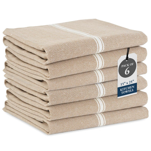 Herringbone Kitchen Towel - 100% Pure Cotton Dish Towels for Kitchen, Pack of 6 - Beige Chambrey KHUSPAL HOME TEXTILE LLP