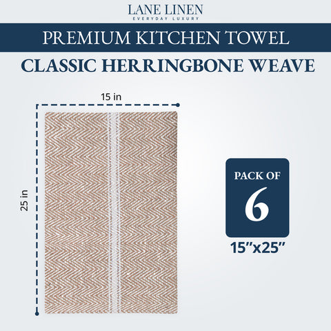 Herringbone Kitchen Towel - 100% Pure Cotton Dish Towels for Kitchen, Pack of 6 - Beige Chambrey KHUSPAL HOME TEXTILE LLP