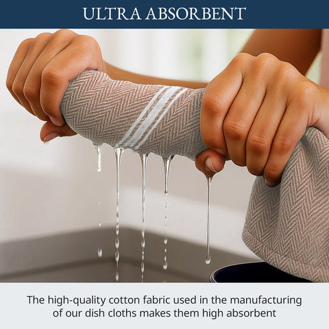 Herringbone Kitchen Towel - 100% Pure Cotton Dish Towels for Kitchen, Pack of 6 - Beige Chambrey KHUSPAL HOME TEXTILE LLP