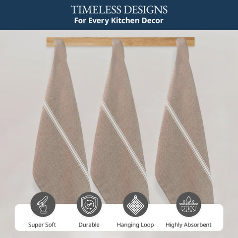 Herringbone Kitchen Towel - 100% Pure Cotton Dish Towels for Kitchen, Pack of 6 - Beige Chambrey KHUSPAL HOME TEXTILE LLP