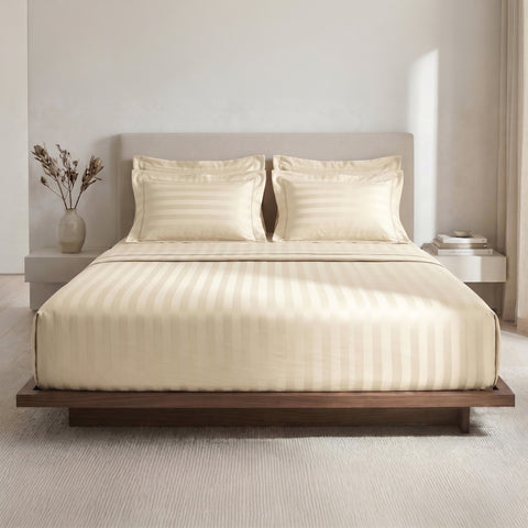 Galaxy | 100% Cotton 250 TC Damask Stripe | Eco-friendly & Wrinkle-free | 3 Piece (1 Bedsheet + 2 Pillow Covers) | Sateen Weave | Double Bed Sheet Set