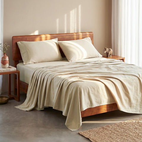 Organica | 100% organic Cotton Sheet Set | Soft & Breathable Fabric | 3 Piece (1 Bedsheet + 2 Pillow Covers) | Percale Weave | GOTS Certified - Double Bed Sheet Set