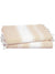 Beige color and white striped towel with tassels dislplayed on a white background