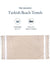 Turkish beach towel with product details of size and pack of 2 beach towels on a white background