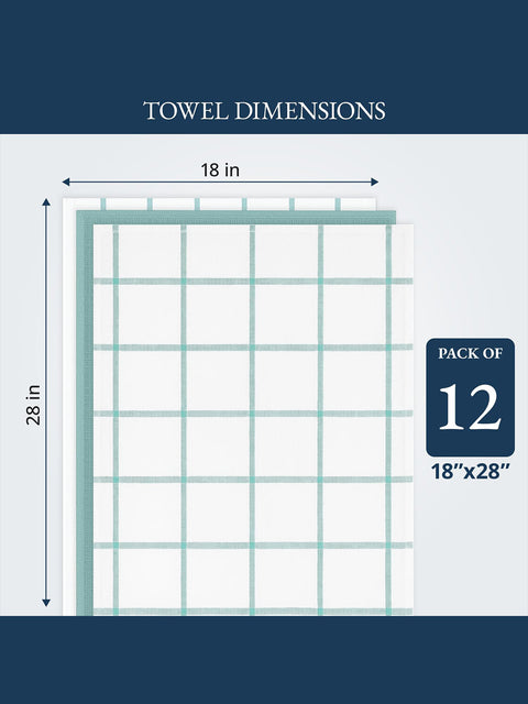 Diagram of a towel with dimensions 18x28 inches and a pack of 12 label.