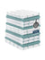 Stack of teal and white checkered kitchen towels with a label indicating 'Pack of 12'.
