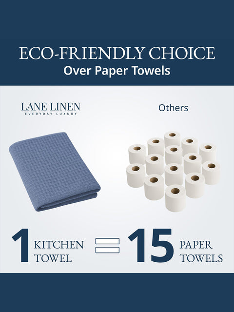 Comparison of a kitchen towel and paper towels with Lane Linen branding.