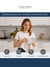 Woman in a kitchen using a premium hand towel with Lane Linen branding with feaures of super soft, durable, skin friendly, highly absorbent premium hand towels for kitchen.