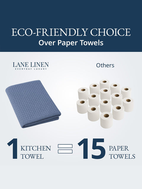 Comparison of a kitchen towel and paper towels with text indicating an eco-friendly choice. 