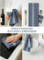 Blue color white striped kitchen towel being used in various kitchen purpose displayed on a kitchen decor background and with text 'Your Everyday Kitchen Companion'.