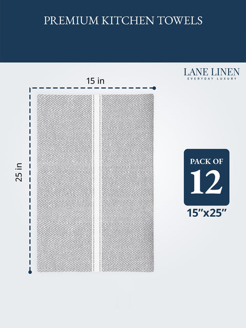Premium kitchen towels with dimensions and pack quantity on a white background 
