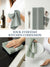 Olive Color, striped kitchen towel being used in various kitchen scenarios with text 'Your Everyday Kitchen Companion'.